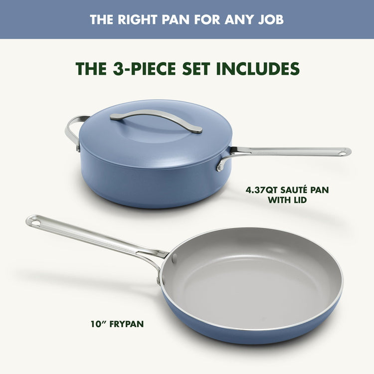 Nova 10” Frying Pan and 4.37QT Sauté Pan with Lid (3 Piece Cookware Set / Ocean Blue)