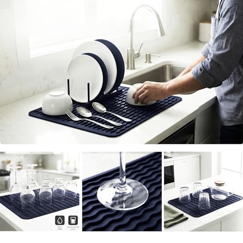Silicone Dish Drying Mat (Navy Blue / 16"L x 12"W)