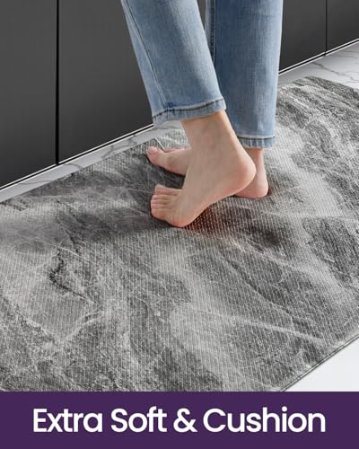 Kitchen Floor Mats Cushioned Anti Fatigue (Grey Marble / 86"L x 23"W x 0.4"Th)