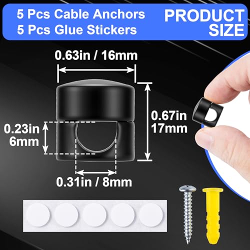 5 Sets Charger Holders for Cords (5 Sets / Matte Black)