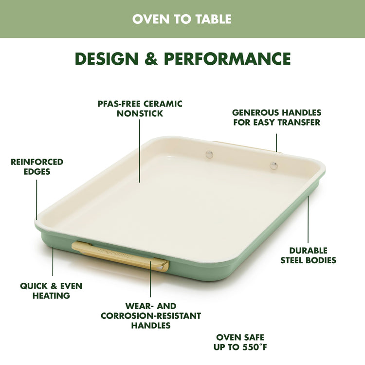 Bakeware 13" x 9" Ceramic Nonstick Quarter Sheet Pan (13" x 9" Quarter Sheet Pan / Sage Green)