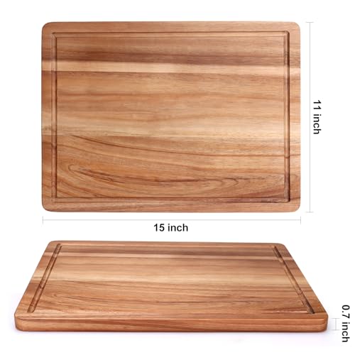 Acacia Wood Cutting Boards for Kitchen Wooden Chopping Board with Handle (Acacia Wood / 15"L x 11"W)