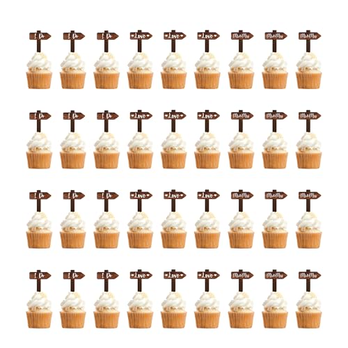 36 PCS Wedding Cupcake Toppers in Wood Rustic Wedding Cake Decoration (36 PCS)
