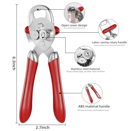 Multi function Manual Can Opener Bottle Opener (Double Handle / Red)
