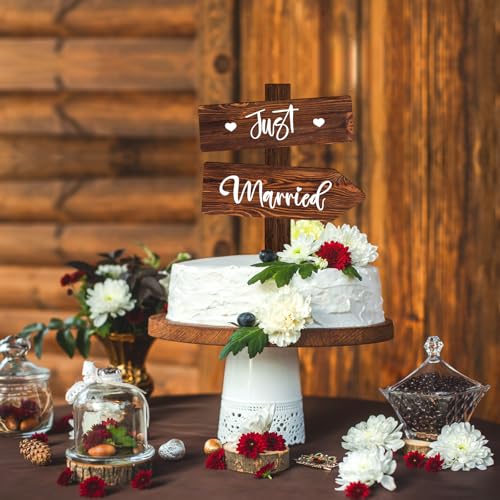 Rustic Just Married Wedding Cake Topper in Wood Wedding Cake Decoration (Just Married)