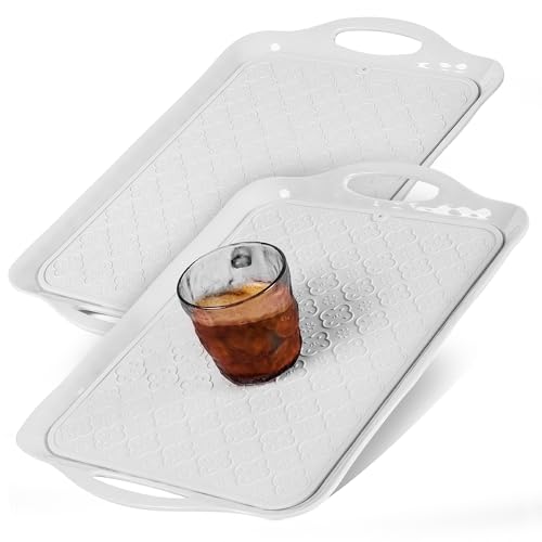 Large White Melamine Serving Tray with Handles (White)