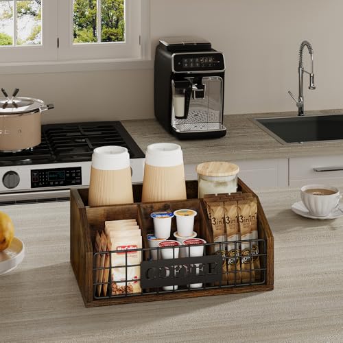 Coffee Station Organizer for Countertop (Iron Wire-Vintage Brown / 1 Tier)