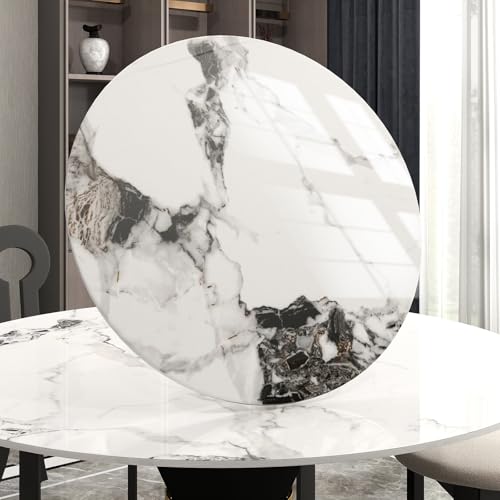 31.5" Lazy Susan for Table Top Tempered Glass Rotating Serving Tray for Dining Table (Marble White / 80CM)