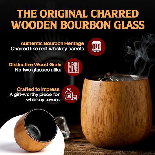 The Original Charred Wooden Bourbon Drinking Glass Bourbon Gifts for Men (Charred)