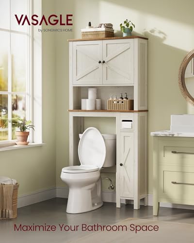 Over the Toilet Storage Cabinet (Rustic White / With side storage(31.3"))