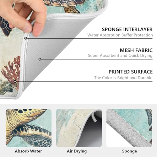 Vintage Ocean Sea Turtle04 Dish Drying Mat for Kitchen Counter Absorbent Microfiber Small Drying Pad Dish mats for Kitchen Countertops 16 x 18 Inch (Sea Turtle / 18" x 16")