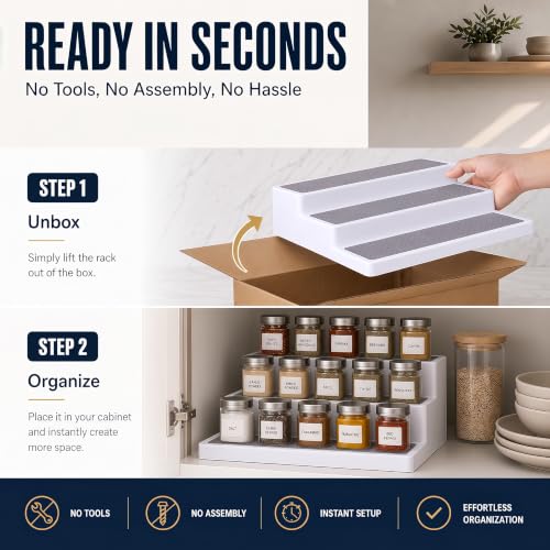 3 Tier Expandable Spice Rack Organizer for Cabinet (1-Pack / White/Grey)