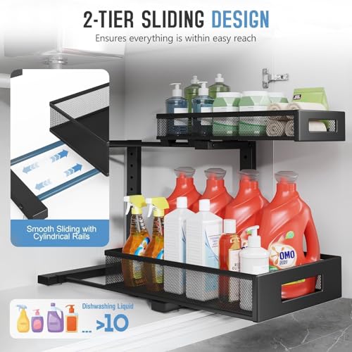 2 Pack Under Sink Storage Organizer (Black / 2 Pack-15.74"Dx11.4"-16.14"H)