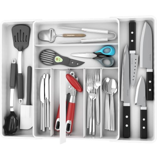 Expandable Kitchen Drawer Flatware Organizer (White)