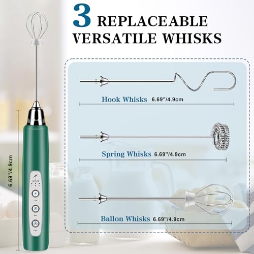 Milk Frother Wand Rechargeable Handheld Whisk Coffee 3 Speed Adjustable (Basic Frother / Green)