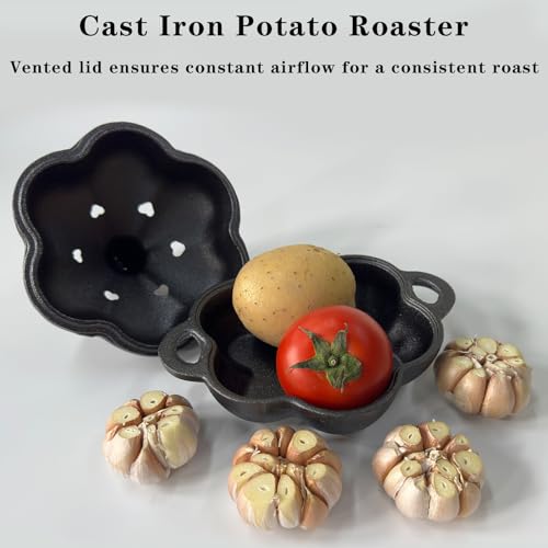 Pre Seasoned Cast Iron Smoker Box & Garlic Roaster with Airflow Lid (A-Black)