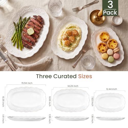 Ceramic Serving Platter Set (Large Oval 16”/14”/12)