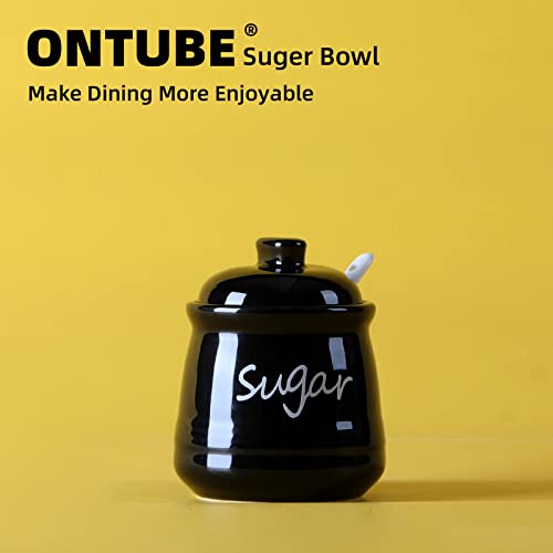 Ceramic Sugar Bowl with Lid and Spoon 12oz (Black)