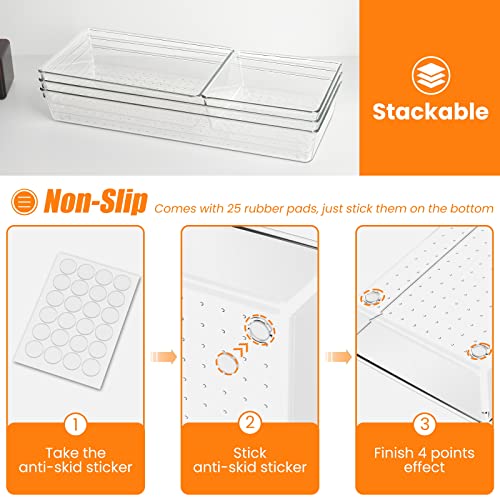6 Pcs Large Size Clear Drawer Organizer Set (6 PACK)