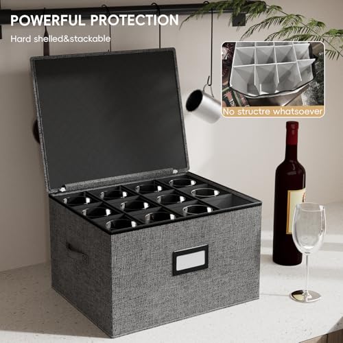 Wine Glass Storage Box with Dividers (Grey / 2 Pack Wine Glass Storage Box)