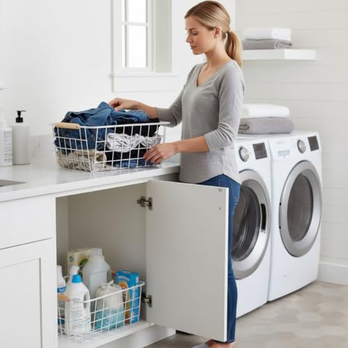 white wire baskets for organizing with Wooden Handles Storage Organizer Baskets (New-White2 / Medium)
