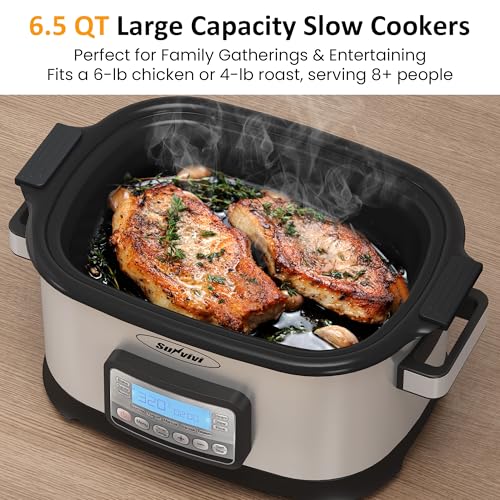 12-in-1 Programmable Slow Cooker 6.5QT with Timer & Keep Warm (Stainless Steel)