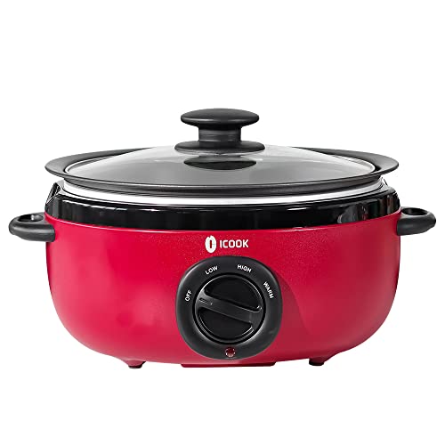 USC-65-OP001RD 6.5 Quart Slow Cooker,Aluminium Sear/Sauté Stew Pot Stovetop safe,Dishwasher Safe,Glass Lid,Adjustable Temp,Food Warmer(Red) (2-Red / 6.5 Quarts)