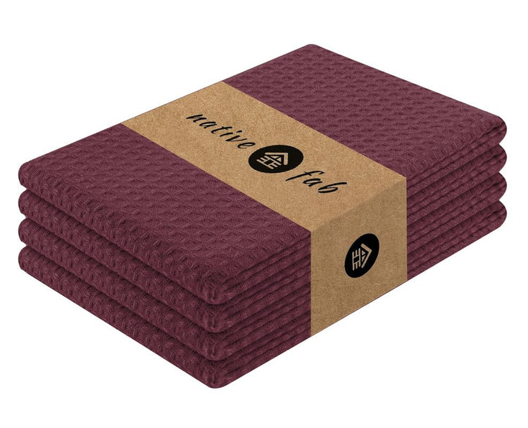 Cotton Kitchen Towel with Hanging Loop 16x26 inches (Set of 4 / Burgundy Wine)