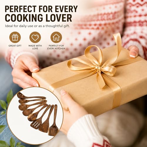 Premium 8 Piece Teak Wood Cooking Utensil Set (8-Piece Wooden Cooking Utensil Set)