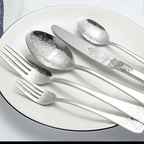 Silverware Set Stainless Steel Heavy Duty Flatware Cutlery Set for 4 Kitchen Utensil Tableware Sets Include Knives Forks Spoons for Kitchen Home Restaurant (Silver 20)