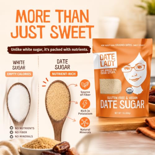 Date Sugar Organic Sugar Substitute for Baking (1 Bag (16 Ounce))