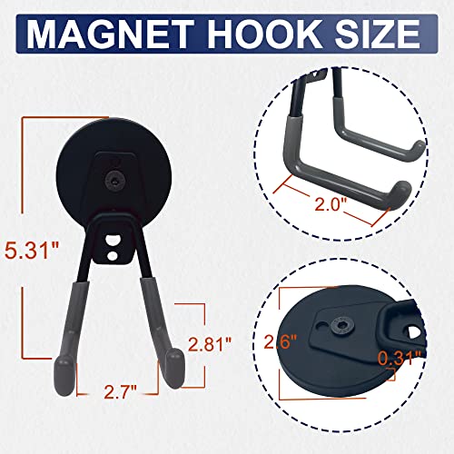 4 Pack Heavy Duty Magnetic Hooks 2.6" Garage Storage Tools Gray (2.6‘’ Diameter Base / Gray Hook)