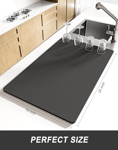 Dish Drying Mat for Kitchen Counter (A-space gray / 15" x 24")