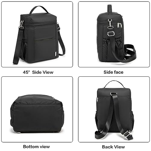 NOL Insulated Lunch Bags for Women Cooler Bag Lightweight Nylon Waterproof Lunch Box for Work (Black / Large (12 Liters))