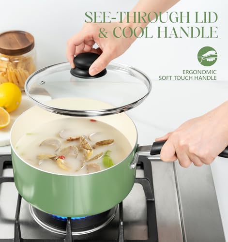 Nonstick Sauce Pan with Lid (Green / 1+2+3QT)
