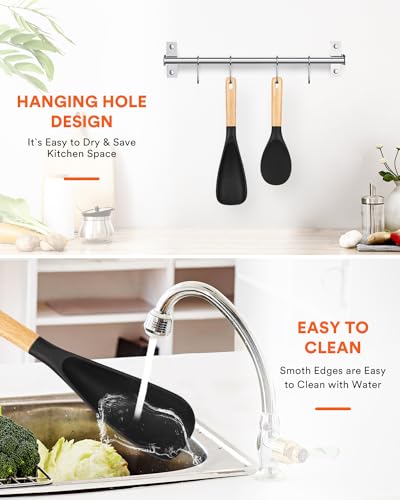 Cooking Spoon and Rice Scooper for Nonstick Cookware (Black)