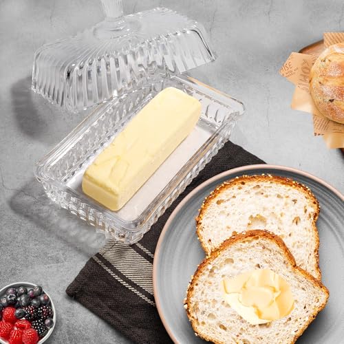 Modern Fancy Clear Glass Vintage Butter Dish with Lid for Countertop (Clear-3 / Amber/Clear)