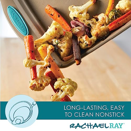 47578 Cucina Nonstick Bakeware Set with Grips Includes Nonstick Bread Pan (10 Piece / Latte Brown with Agave Blue Grips)