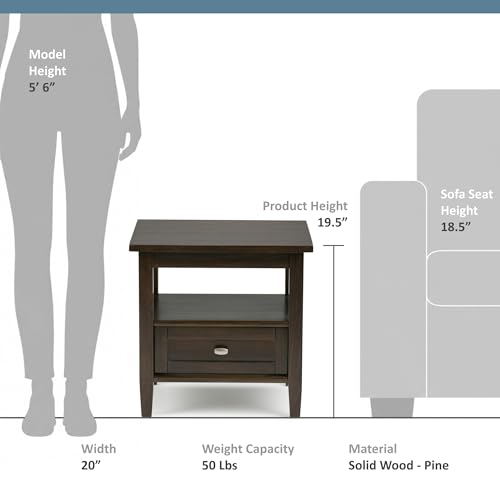 Warm Shaker 20" Wide Solid Wood End Table in Brunette Brown (End Table / Tobacco Brown / 20 inch)