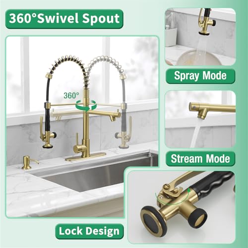 Commercial Kitchen Sink Faucet with Pull Down Sprayer Brushed Gold (Brushed Gold)