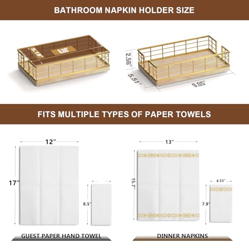 Guest Towel Holder Tray for Bathroom (Gold/Oak / 9.06 x 5.51 x 2.56 inches)