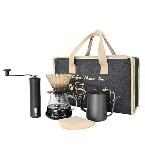 Coffee Set Coffee Dripper Server Glass Sharing Pot Pour Over Coffee Kettle Coffee Grinder Coffee Maker Set for Home Outdoor (black)