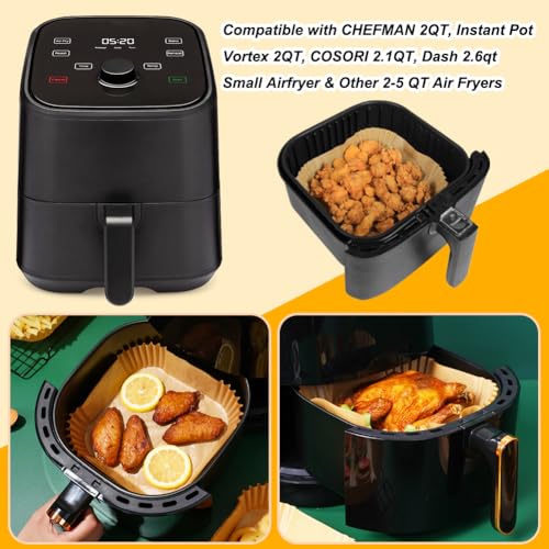 200PCS Small Air Fryer Paper Liners for 2 to 5QT Airfryer (8inch (2 to 5 QT)-200pcs-square)