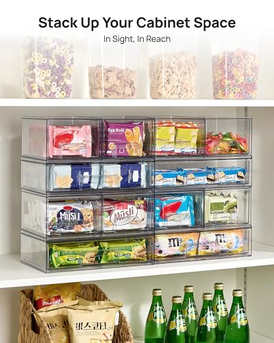 Clear Stackable Storage Drawers Set of 4 (2 Small+2 Wide)