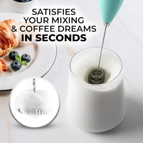 Powerful Milk Frother Wand With Duracell Batteries (44 - Fresh Mint / Triple Whisk + Batteries)