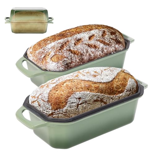 Bread Pan Cast Iron Loaf Pan with Lid 9x5 Inch Bread Loaf Pan for Baking Bread Enameled Cast Iron Sourdough Bread Pan (AquaGreen / 8.5x4.5 Inch)