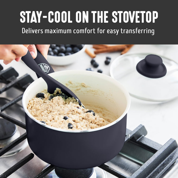 2.5QT Ceramic Nonstick Saucepan with Glass Lid (2.5 Quarts / Black)