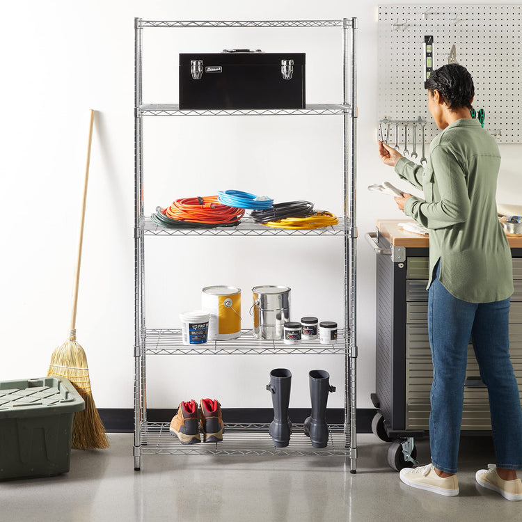 5 Shelf Adjustable Heavy Duty Steel Wire Rack (5 -Shelf / 36" L x 14" W x 72" H / Chrome)