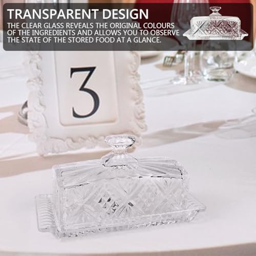Glass Butter Dish with Lid Handle Butter Keeper Dessert Tray Cake Plate Crystal Covered Butter Dish for Home Kichen Candy (Size 3)