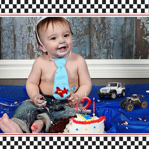 13PCS Racing Car Theme Birthday Candle Set with Checkered Flag Design (Black+White+Red / 2)
